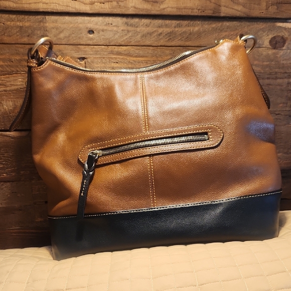 Dooney & Bourke Brown & Black Leather Hobo Bag Needs TLC - Picture 5 of 16